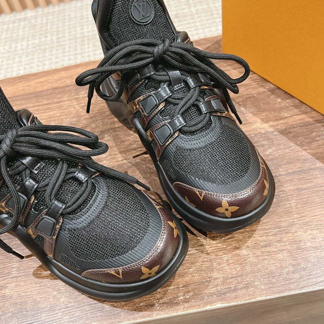LV ARCHLIGHT SNEAKER IN BLACK CANVAS AND CHOCOLATE BROWN MONOGRAM CALFSKIN