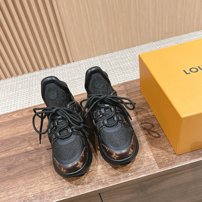 LV ARCHLIGHT SNEAKER IN BLACK CANVAS AND CHOCOLATE BROWN MONOGRAM CALFSKIN