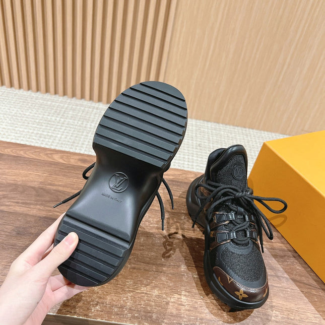 LV ARCHLIGHT SNEAKER IN BLACK CANVAS AND CHOCOLATE BROWN MONOGRAM CALFSKIN