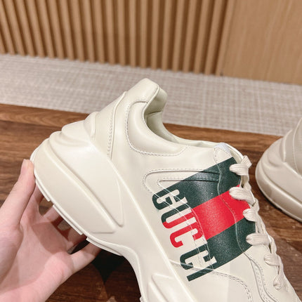 GG RHYTON TRAINER WHITE CALFSKIN WITH WEB LOGO
