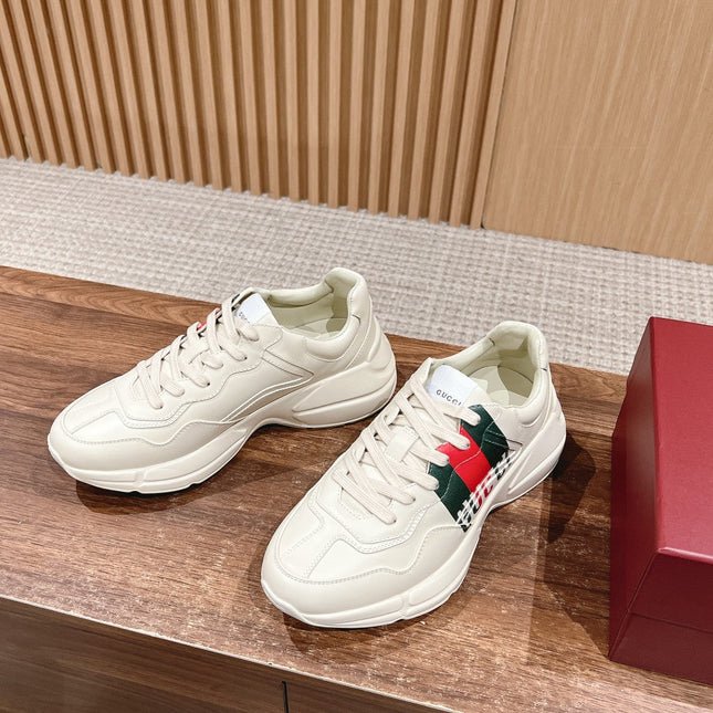 GG RHYTON TRAINER WHITE CALFSKIN WITH WEB LOGO
