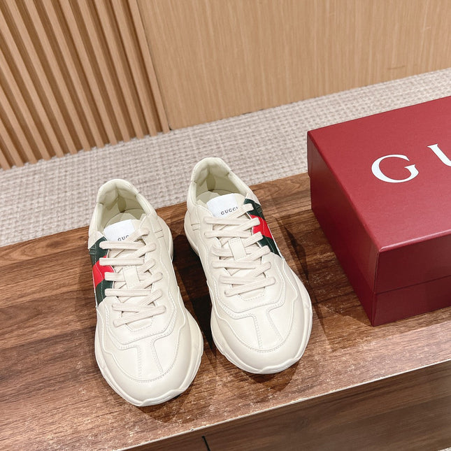 GG RHYTON TRAINER WHITE CALFSKIN WITH WEB LOGO