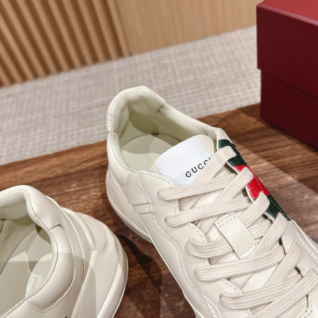 GG RHYTON TRAINER WHITE CALFSKIN WITH WEB LOGO
