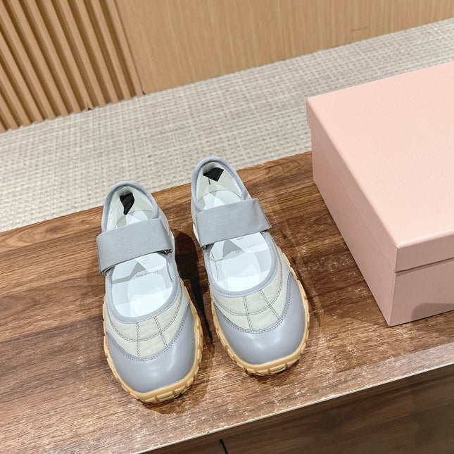 BALLET SHOES IN GRAY LAMBSKIN AND FABRIC ANTI-SLIP RUBBER SOLE