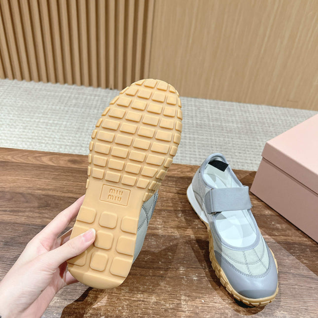 BALLET SHOES IN GRAY LAMBSKIN AND FABRIC ANTI-SLIP RUBBER SOLE