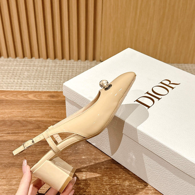 DIOR HIGH SLINGBACK 55 MM 25S IN BEIGE LAMBSKIN PEARL DETAILING