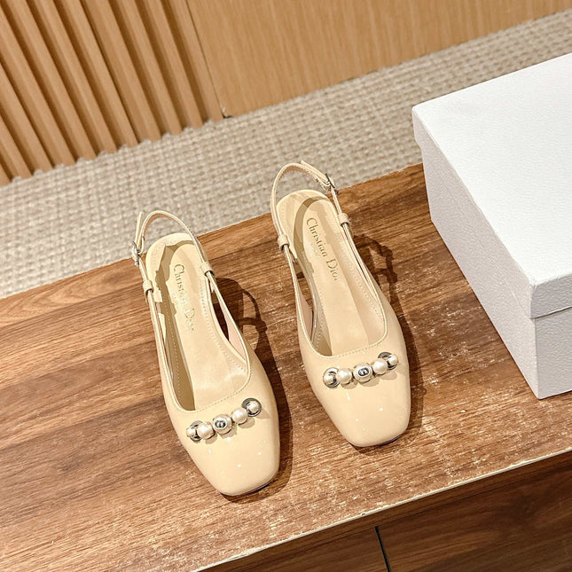 DIOR HIGH SLINGBACK 55 MM 25S IN BEIGE LAMBSKIN PEARL DETAILING