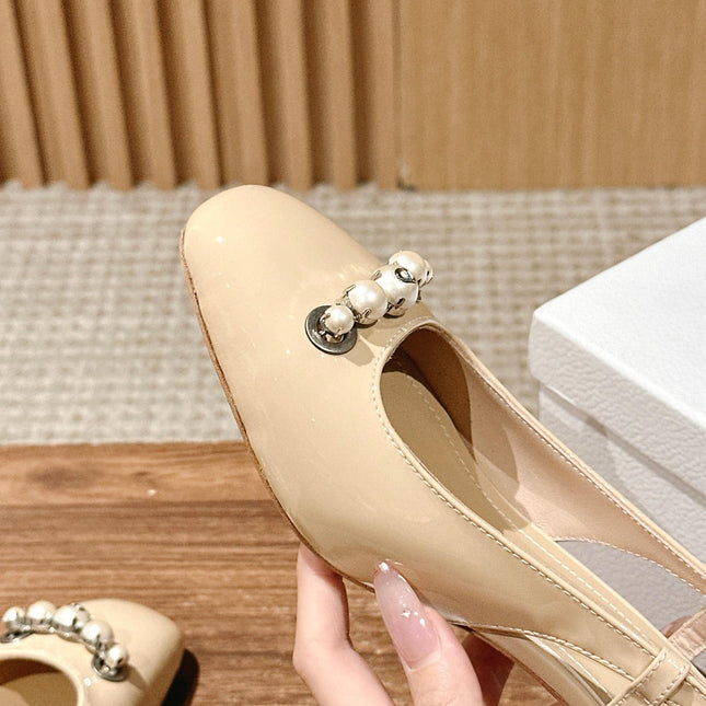 DIOR HIGH SLINGBACK 55 MM 25S IN BEIGE LAMBSKIN PEARL DETAILING
