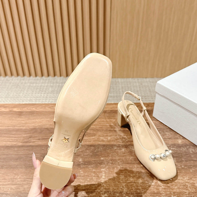 DIOR HIGH SLINGBACK 55 MM 25S IN BEIGE LAMBSKIN PEARL DETAILING