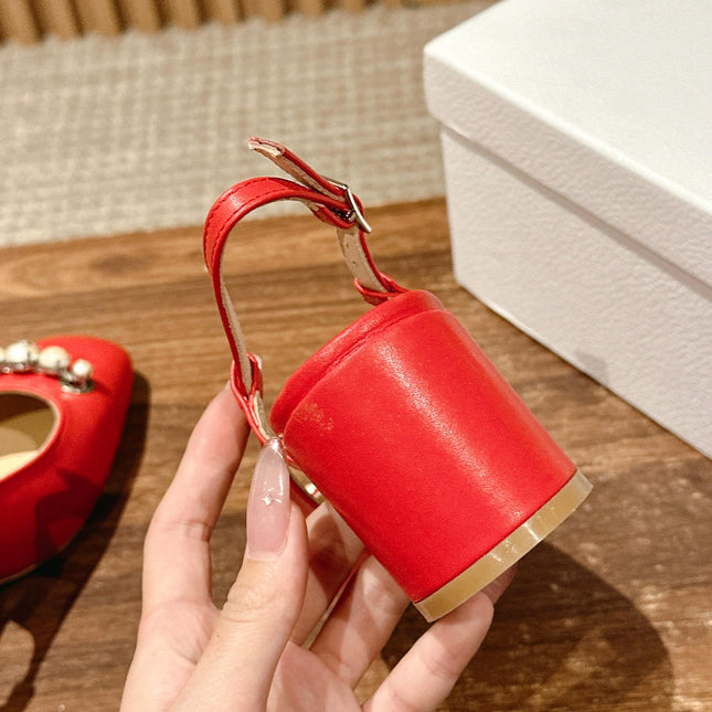 DIOR HIGH SLINGBACK 55 MM 25S IN RED LAMBSKIN PEARL DETAILING