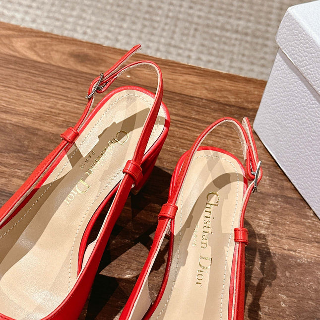 DIOR HIGH SLINGBACK 55 MM 25S IN RED LAMBSKIN PEARL DETAILING
