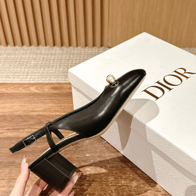 DIOR HIGH SLINGBACK 55 MM 25S IN BLACK LAMBSKIN PEARL DETAILING