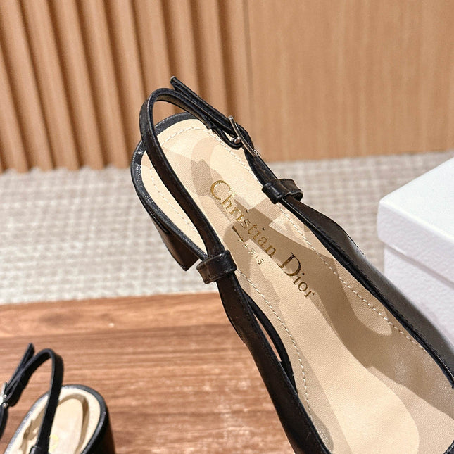 DIOR HIGH SLINGBACK 55 MM 25S IN BLACK LAMBSKIN PEARL DETAILING