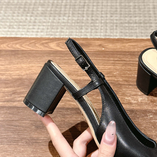 DIOR HIGH SLINGBACK 55 MM 25S IN BLACK LAMBSKIN PEARL DETAILING