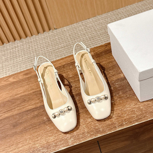 DIOR HIGH SLINGBACK 55 MM 25S IN CREAM WHITE LAMBSKIN PEARL DETAILING