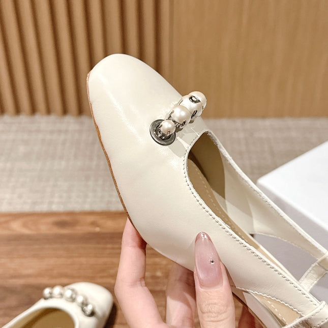 DIOR HIGH SLINGBACK 55 MM 25S IN CREAM WHITE LAMBSKIN PEARL DETAILING