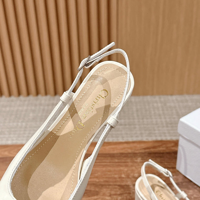 DIOR HIGH SLINGBACK 55 MM 25S IN CREAM WHITE LAMBSKIN PEARL DETAILING