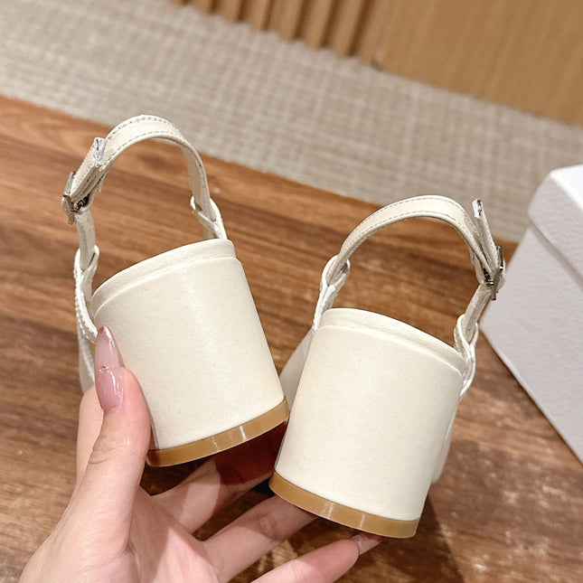 DIOR HIGH SLINGBACK 55 MM 25S IN CREAM WHITE LAMBSKIN PEARL DETAILING