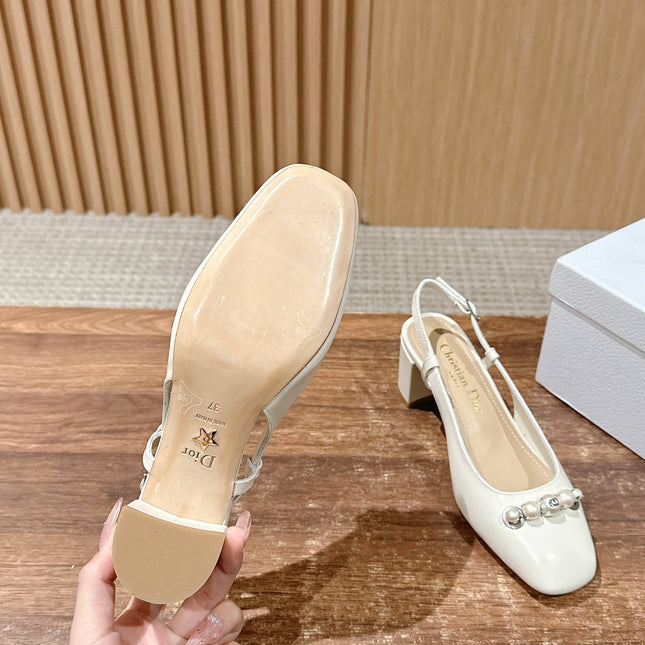 DIOR HIGH SLINGBACK 55 MM 25S IN CREAM WHITE LAMBSKIN PEARL DETAILING