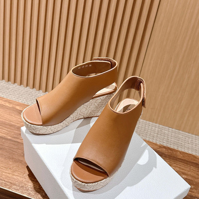 ATTITUDE WEDGE HIGH SLINGBACK 90MM IN BROWN CALFSKIN CANVAS SOLE