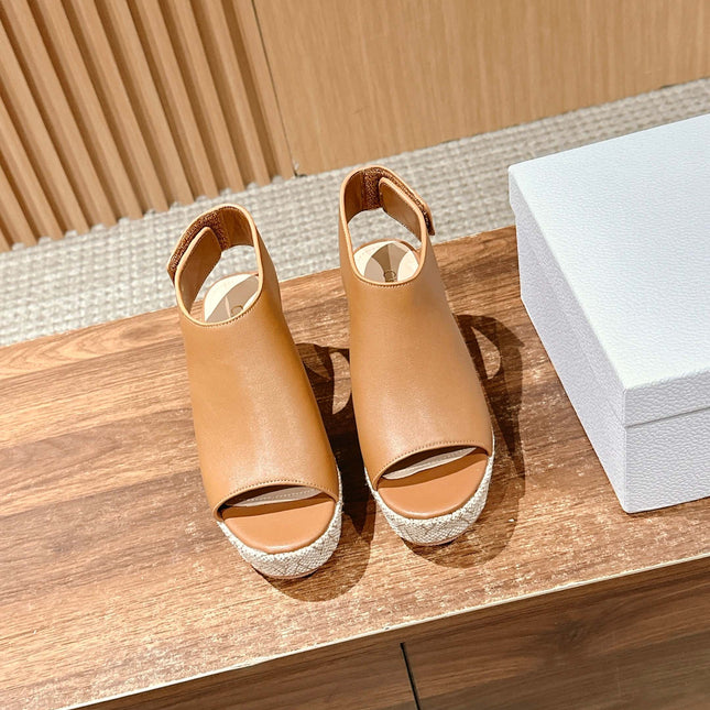 ATTITUDE WEDGE HIGH SLINGBACK 90MM IN BROWN CALFSKIN CANVAS SOLE