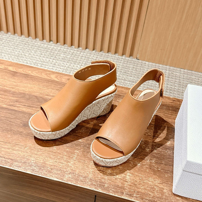 ATTITUDE WEDGE HIGH SLINGBACK 90MM IN BROWN CALFSKIN CANVAS SOLE