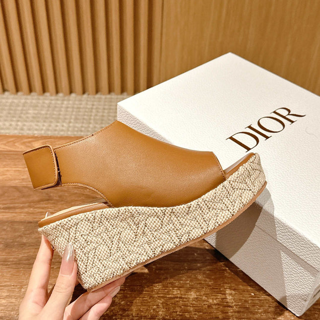 ATTITUDE WEDGE HIGH SLINGBACK 90MM IN BROWN CALFSKIN CANVAS SOLE