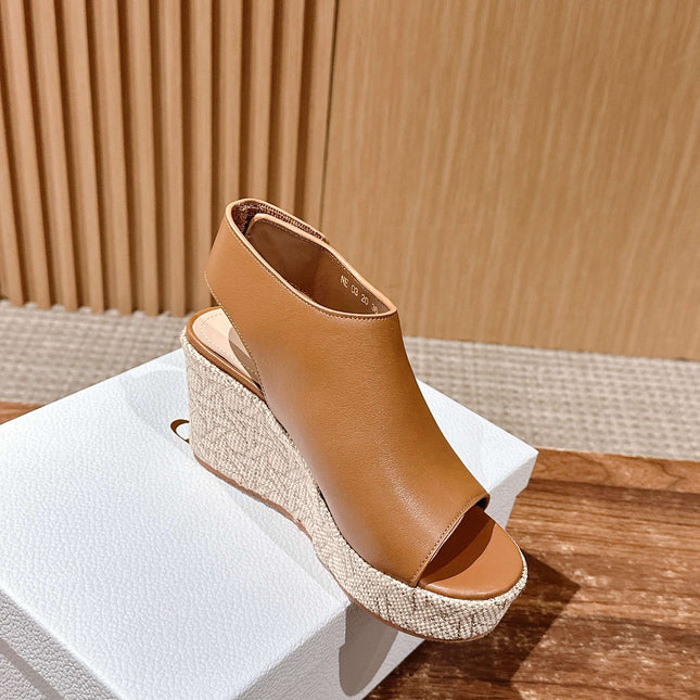 ATTITUDE WEDGE HIGH SLINGBACK 90MM IN BROWN CALFSKIN CANVAS SOLE