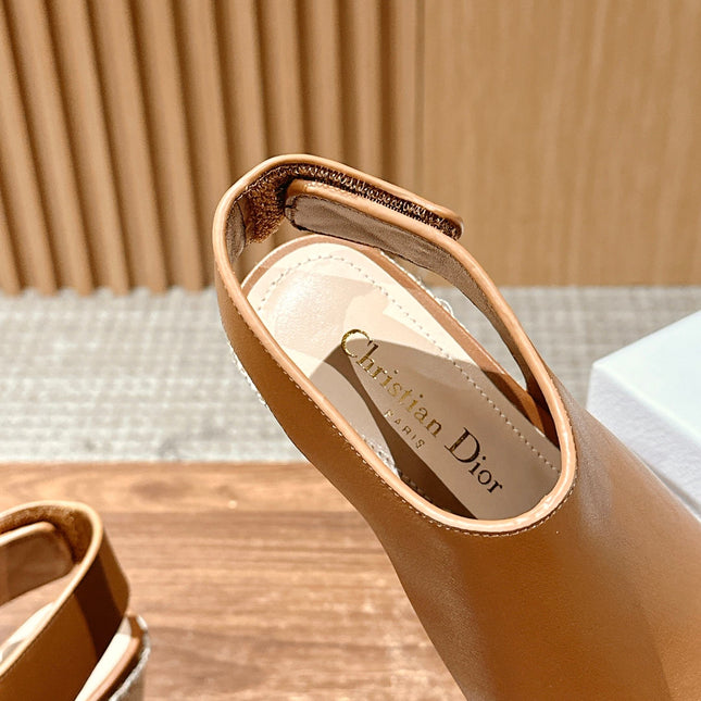 ATTITUDE WEDGE HIGH SLINGBACK 90MM IN BROWN CALFSKIN CANVAS SOLE