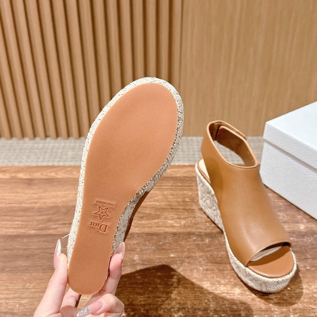 ATTITUDE WEDGE HIGH SLINGBACK 90MM IN BROWN CALFSKIN CANVAS SOLE