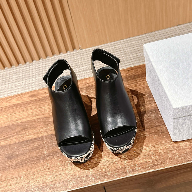 ATTITUDE WEDGE HIGH SLINGBACK 90MM IN BLACK CALFSKIN CANVAS SOLE