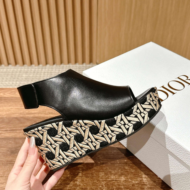 ATTITUDE WEDGE HIGH SLINGBACK 90MM IN BLACK CALFSKIN CANVAS SOLE