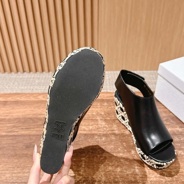 ATTITUDE WEDGE HIGH SLINGBACK 90MM IN BLACK CALFSKIN CANVAS SOLE