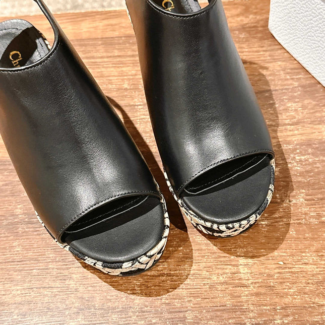 ATTITUDE WEDGE HIGH SLINGBACK 90MM IN BLACK CALFSKIN CANVAS SOLE