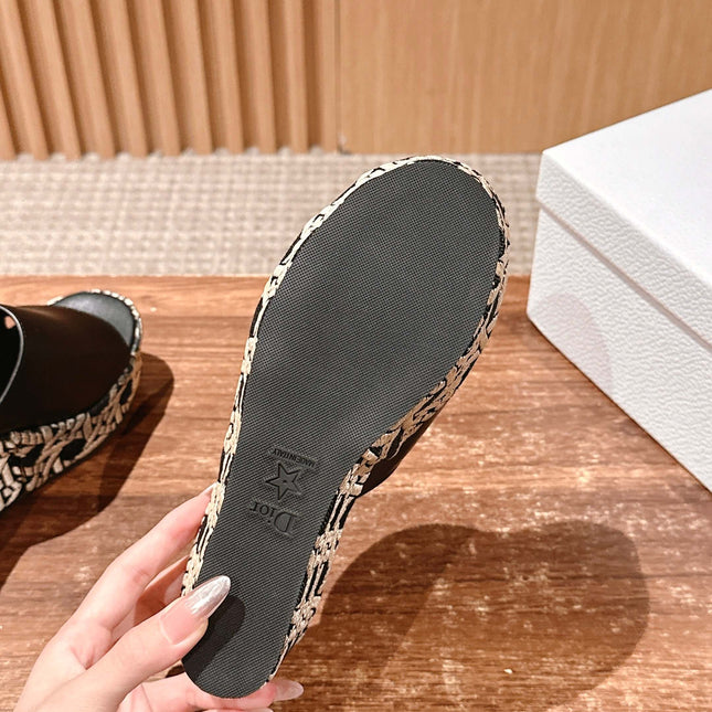 ATTITUDE WEDGE SLIDE 90MM IN BLACK CALFSKIN CANVAS SOLE