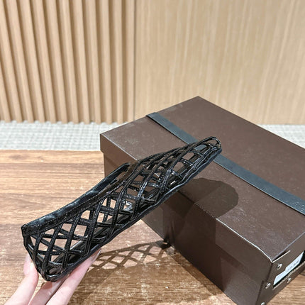 ALAIA MESH BALLET FLATS 25S IN BLACK LAMBSKIN