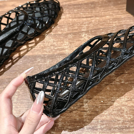 ALAIA MESH BALLET FLATS 25S IN BLACK LAMBSKIN