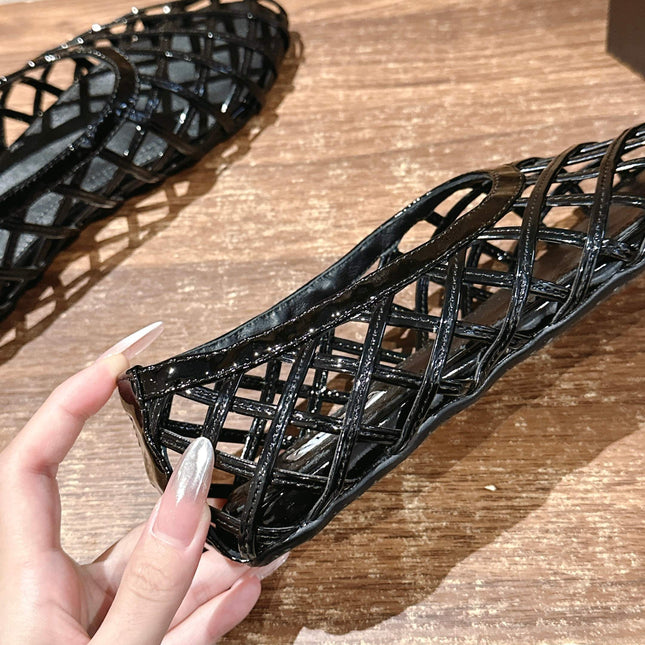 ALAIA MESH BALLET FLATS 25S IN BLACK LAMBSKIN