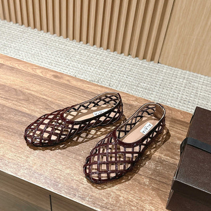 ALAIA MESH BALLET FLATS 25S IN DARK RED LAMBSKIN