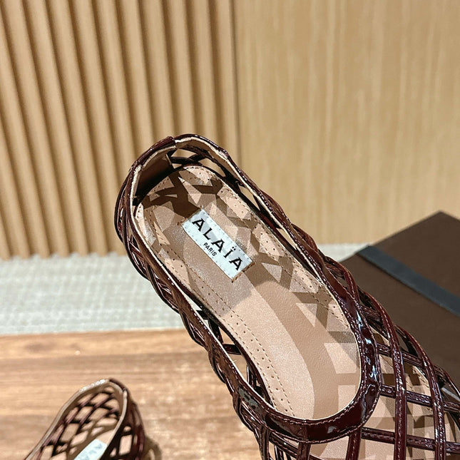 ALAIA MESH BALLET FLATS 25S IN DARK RED LAMBSKIN