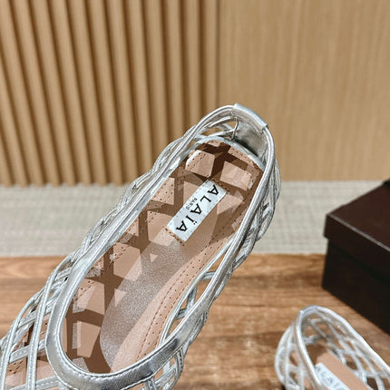 ALAIA MESH BALLET FLATS 25S IN SILVER LAMBSKIN