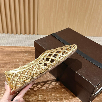 ALAIA MESH BALLET FLATS 25S IN GOLD LAMBSKIN