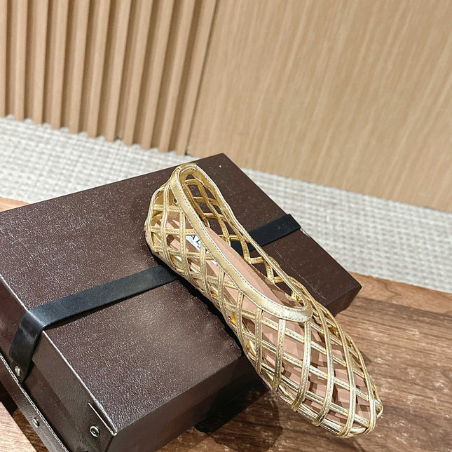 ALAIA MESH BALLET FLATS 25S IN GOLD LAMBSKIN