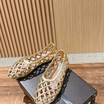 ALAIA MESH BALLET FLATS 25S IN GOLD LAMBSKIN