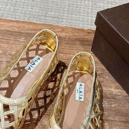 ALAIA MESH BALLET FLATS 25S IN GOLD LAMBSKIN