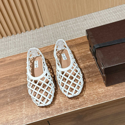 ALAIA MESH BALLET FLATS 25S IN WHITE LAMBSKIN