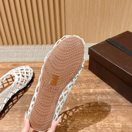 ALAIA MESH BALLET FLATS 25S IN WHITE LAMBSKIN