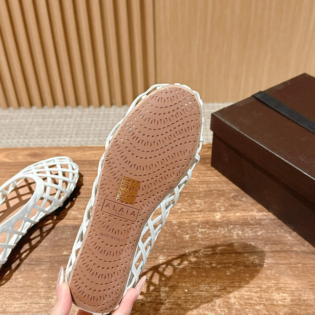 ALAIA MESH BALLET FLATS 25S IN WHITE LAMBSKIN