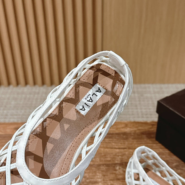 ALAIA MESH BALLET FLATS 25S IN WHITE LAMBSKIN