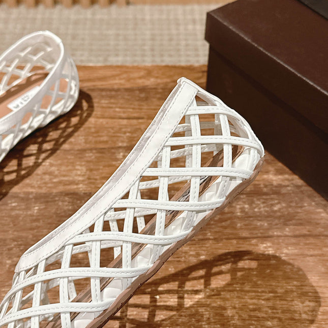 ALAIA MESH BALLET FLATS 25S IN WHITE LAMBSKIN